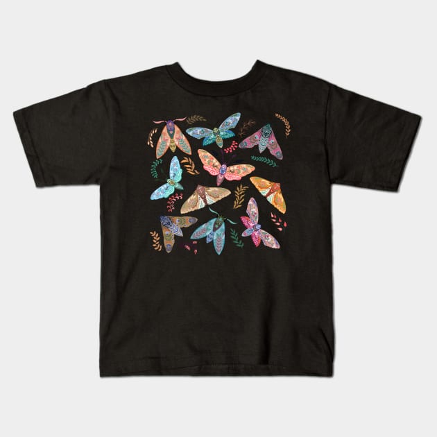 Boho Moth Cottagecore Aesthetic Kids T-Shirt by Dizzy Lizzy Dreamin